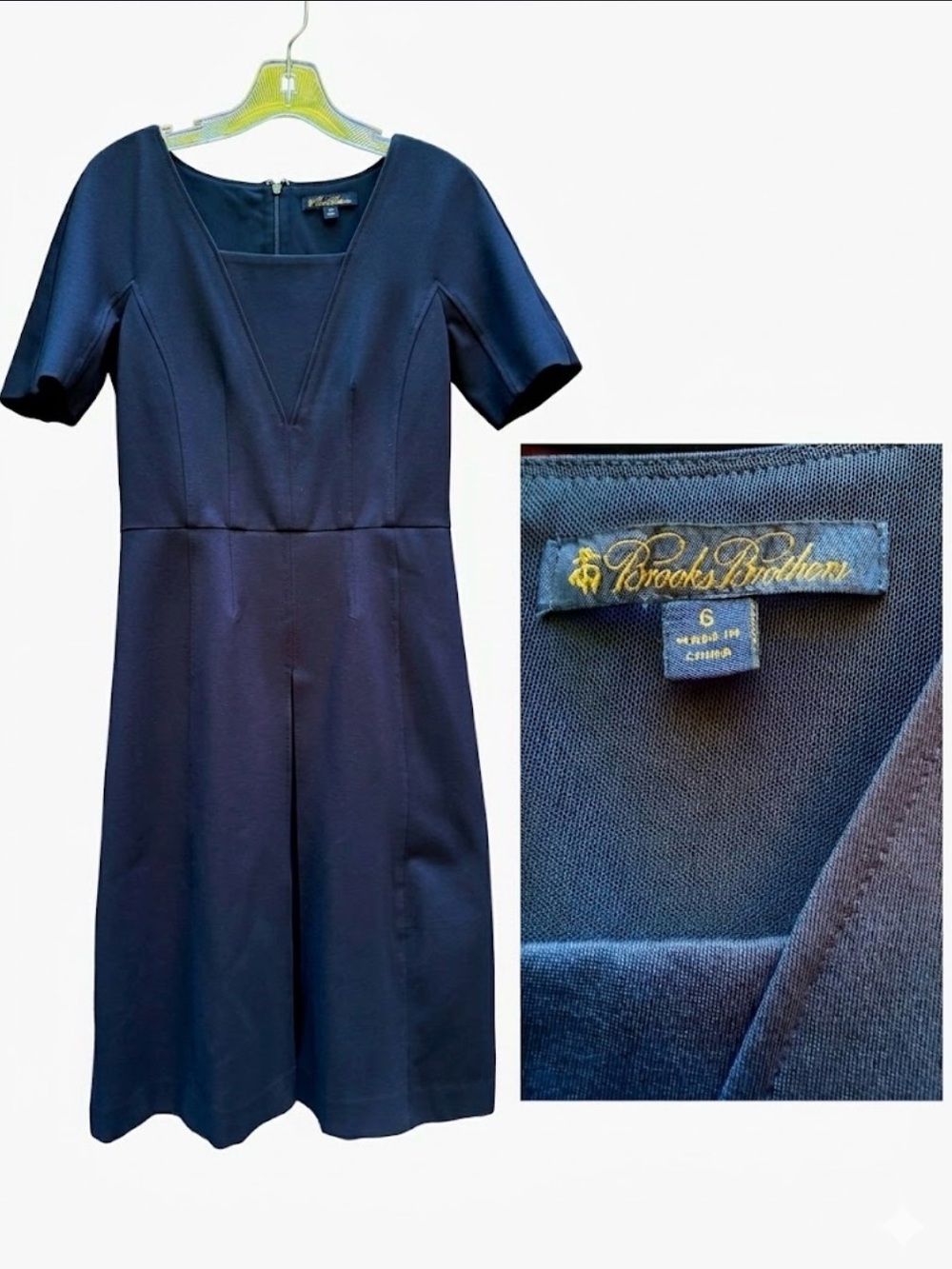 Brooks Brothers Navy Short-Sleeve A-Line Midi Dress
